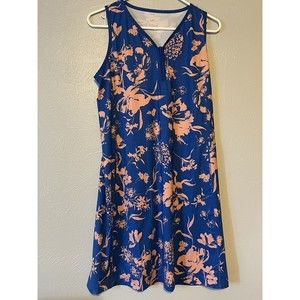 J. Jill Womens Size S Fit Zip Scoop Neck Racer Back Dress Royal Blue Botanical